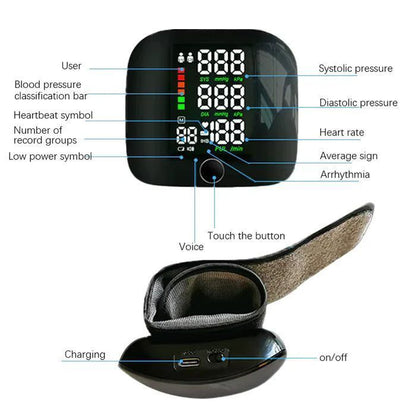 Wrist Blood Pressure Monitor Led Display, Touch Screen Wrist Blood Pressure Cuff 99x2 Reading Memory