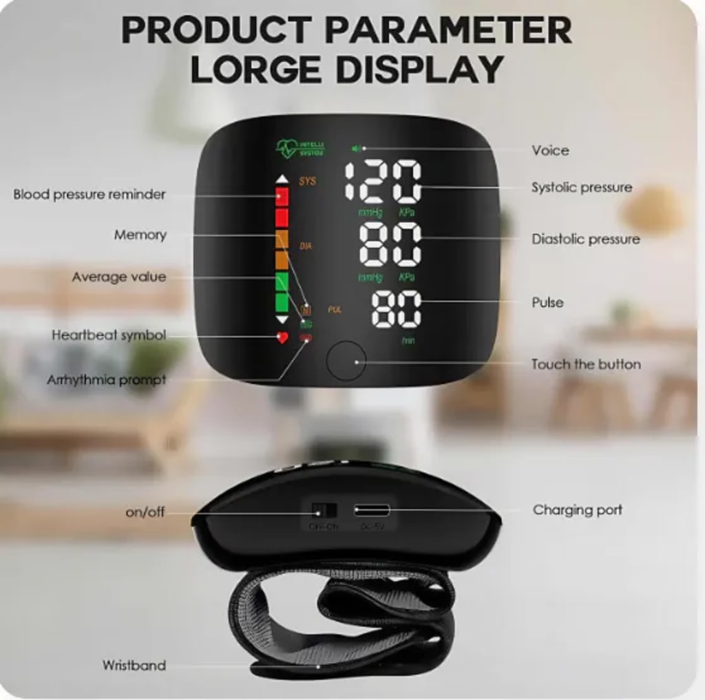 Wrist Blood Pressure Monitor Led Display, Touch Screen Wrist Blood Pressure Cuff 99x2 Reading Memory