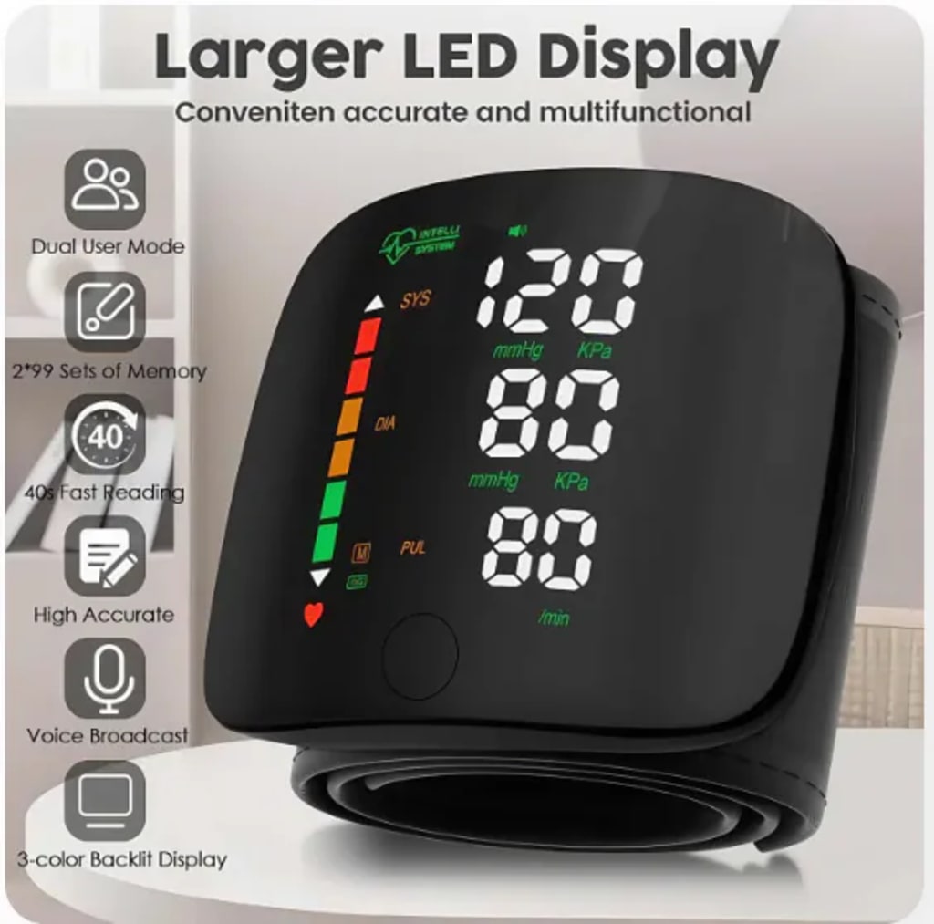 Wrist Blood Pressure Monitor Led Display, Touch Screen Wrist Blood Pressure Cuff 99x2 Reading Memory