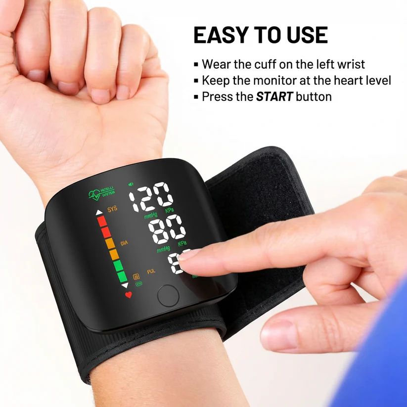Wrist Blood Pressure Monitor Led Display, Touch Screen Wrist Blood Pressure Cuff 99x2 Reading Memory